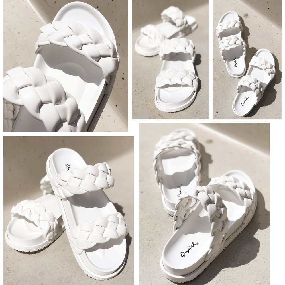 NEW White Braided Double Straps Slip On Platform Slides Slipper Sandals Shoes - Picture 14 of 16